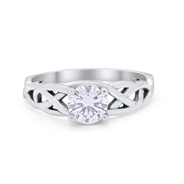 Solitaire Celtic Engagement Ring Round Simulated Cubic Zirconia 925 Sterling Silver